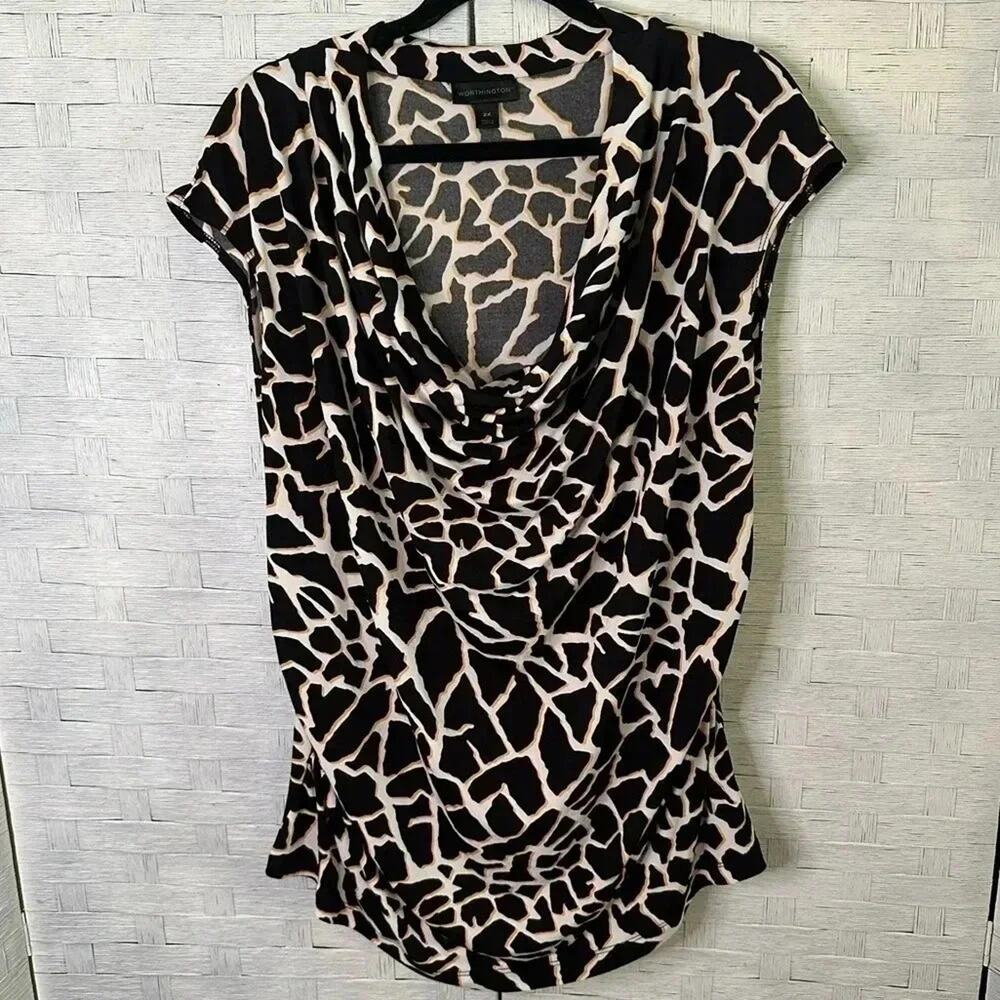 WORTHINGTON animal, print lightweight cap sleeve top plus size2X